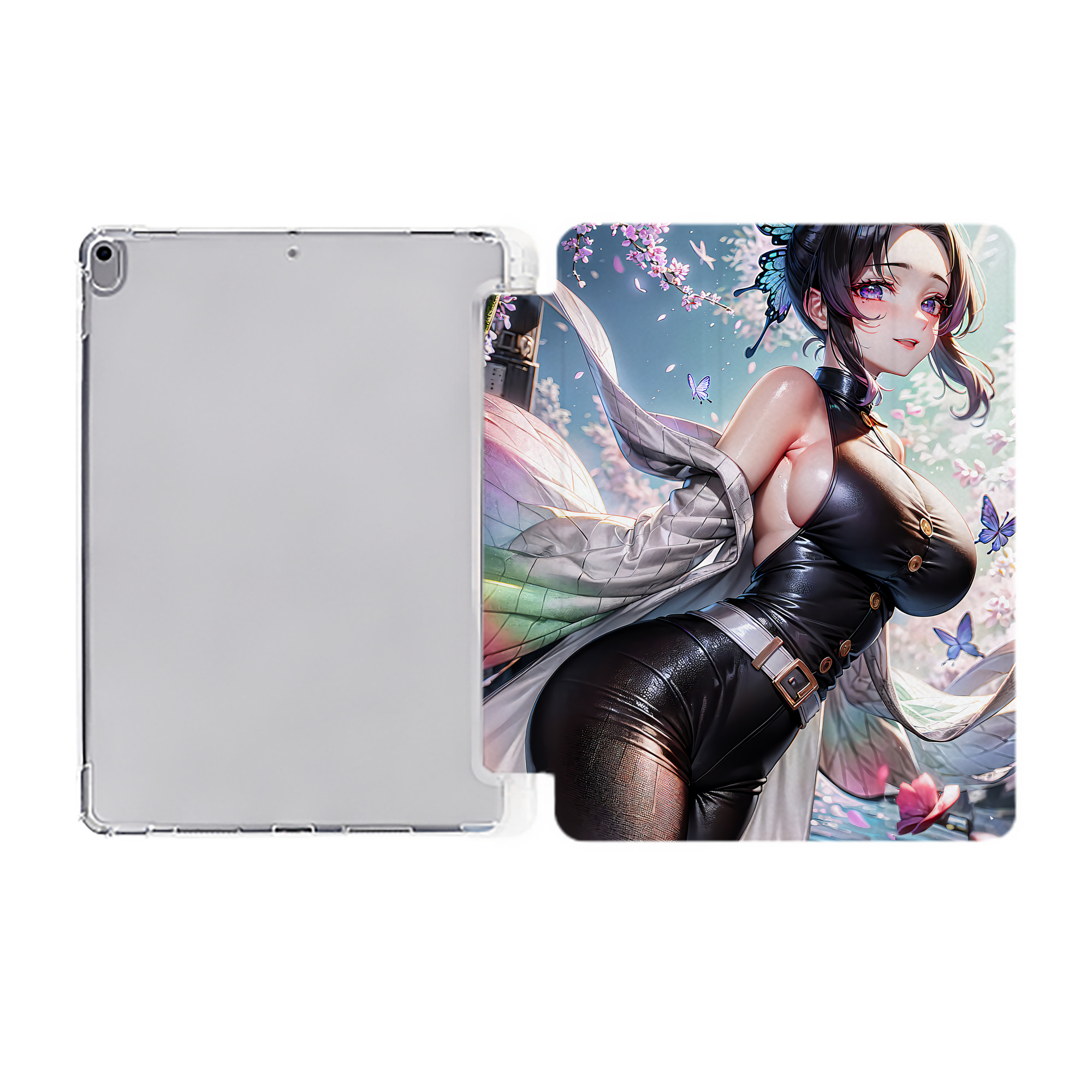 （画像用） 鬼滅の刃（きめつのやいば）蟲柱-胡蝶 しのぶ／こちょう しのぶ Kochou Shinobu IPad ケース ペン収納付き 三つ折りスタンド PUレザー×シリコン 対応機種9.5/10.5/10.9インチ